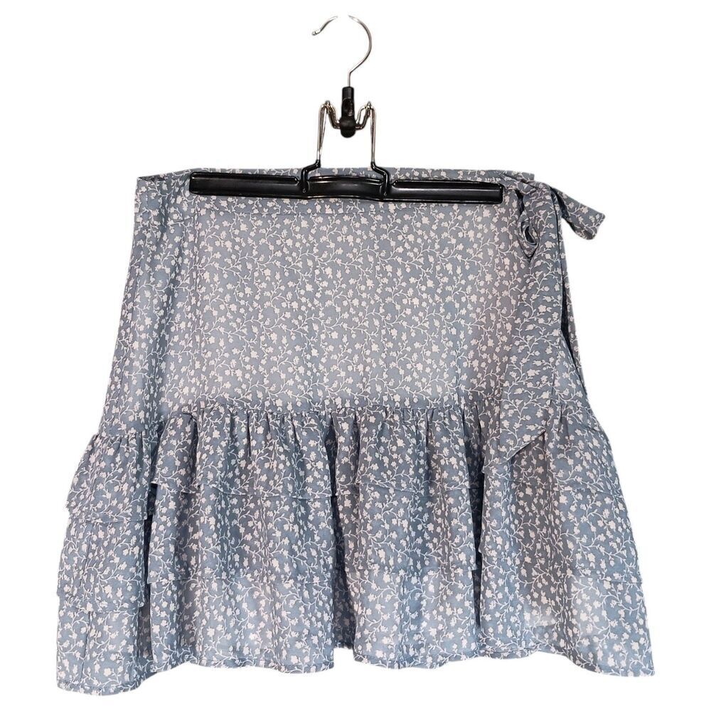 Forever 21 Floral Mini Skirt Ruffle Layered Tiered Blue White Womens Small